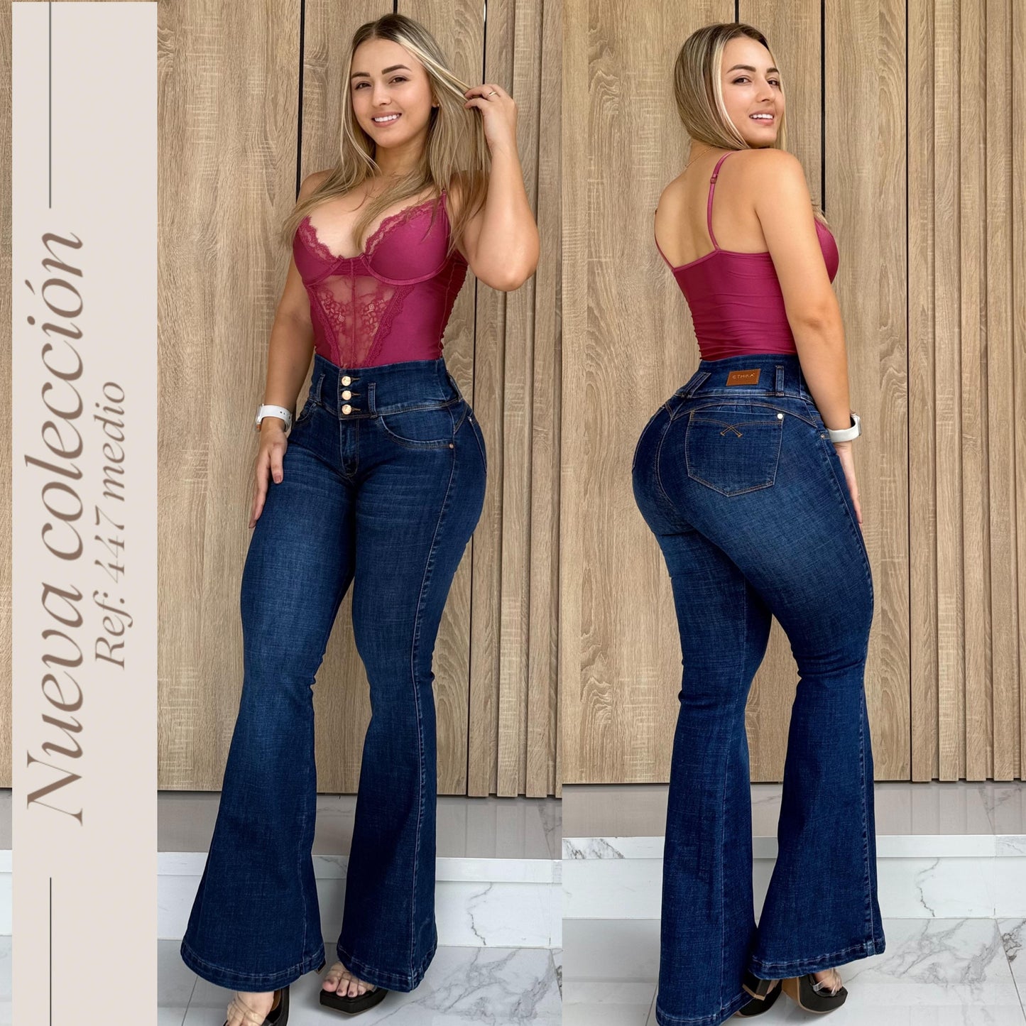 JEANS BOTA CAMPANA 3 BOTONES TONO MEDIO RF:447