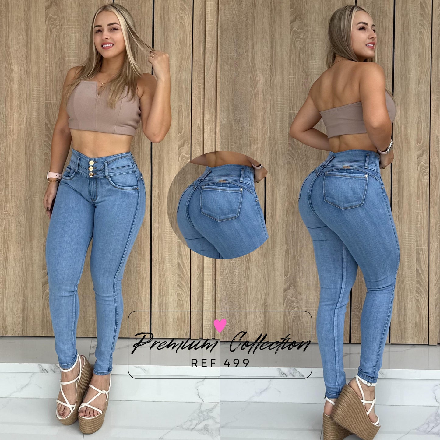 JEANS 3 BOTONES LEVANTA COLA TONO CLARO REF:499