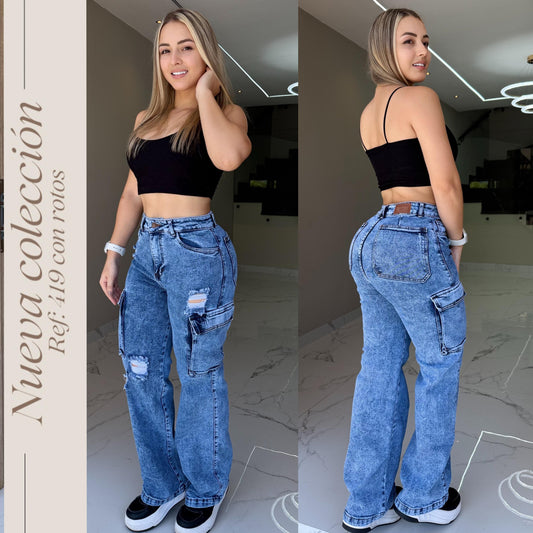JEANS DAMA CARGO FROSTER TIRO ALTO RF:419