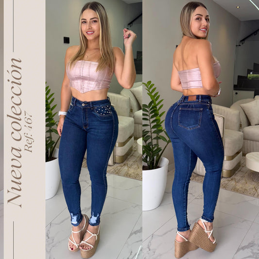 JEANS DAMA 1 BOTON LEVANTA COLA REF:467