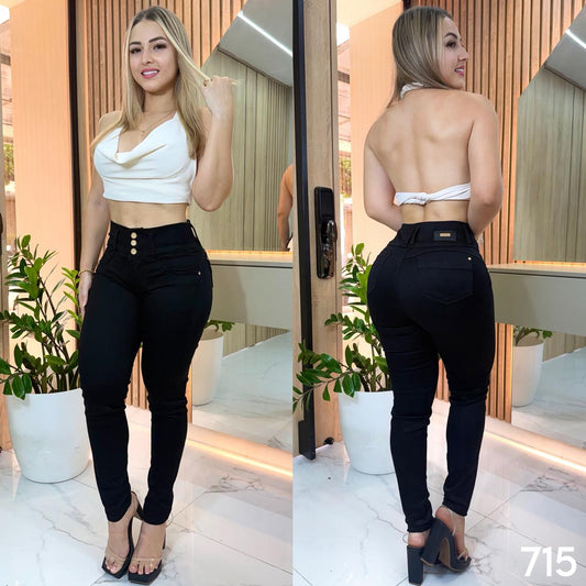 JEANS SKINNY 3 BOTONES REF: 715 NEGRO CON BOLSILLO