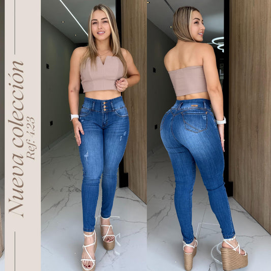 JEANS DAMA 3 BOTONES LEVANTA COLA REF:423