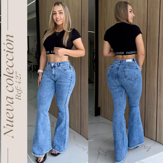 JEANS BOTA CAMPANA 1 BOTON CLARO RF:427