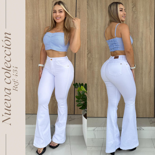 JEANS BOTA CAMPANA 1 BOTON BLANCO RF:434