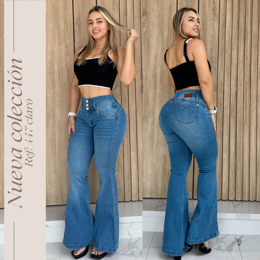 JEANS BOTA CAMPANA 3 BOTONES CLARO RF:447