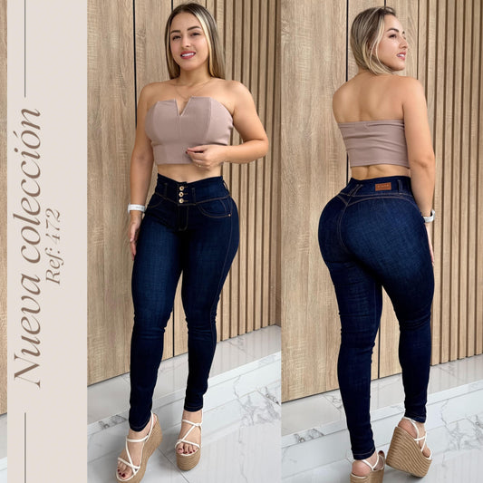 JEANS DAMA 3 BOTONES LEVANTA COLA SIN BOLSILLO REF:472