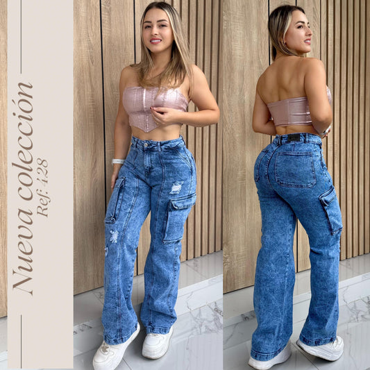 JEANS DAMA CARGO FROSTER TIRO ALTO RF:428