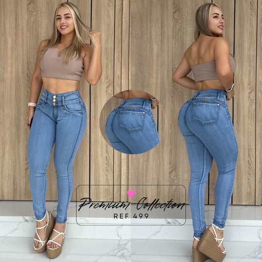 JEANS 3 BOTONES LEVANTA COLA TONO CLARO REF:499