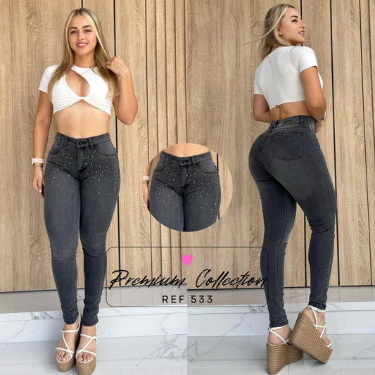 JEANS DAMA 1 BOTON TIRO ALTO RF:533