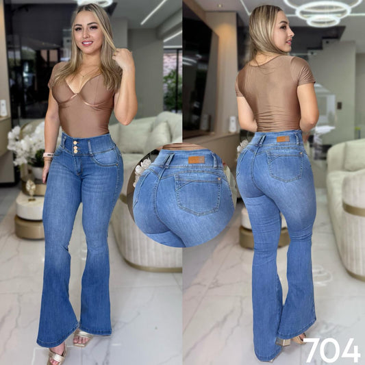 JEANS DAMA BOTA CAMPANA LEVANTA COLA RF:704 CLARO