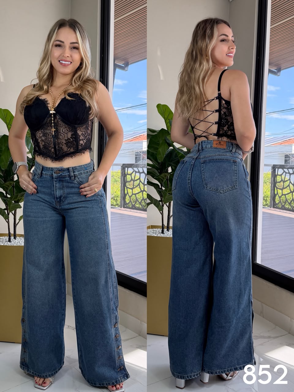 JEANS PALAZZO CON BOTONES LATERALES REF: 852